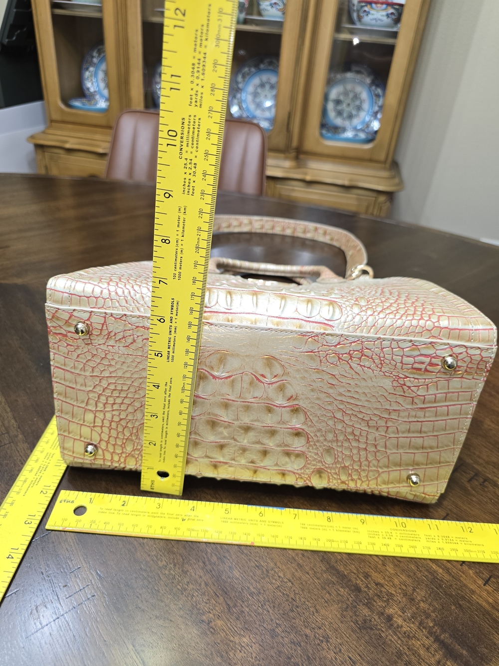 Brahmin Croc-Embossed Cream with Pink Accent Satchel - Picture 9 of 12